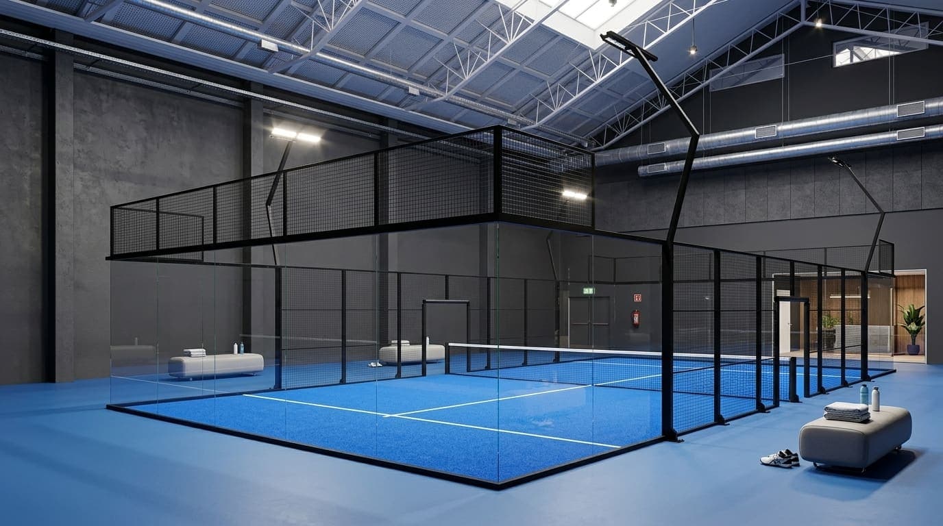 Premium padel court with glass walls.